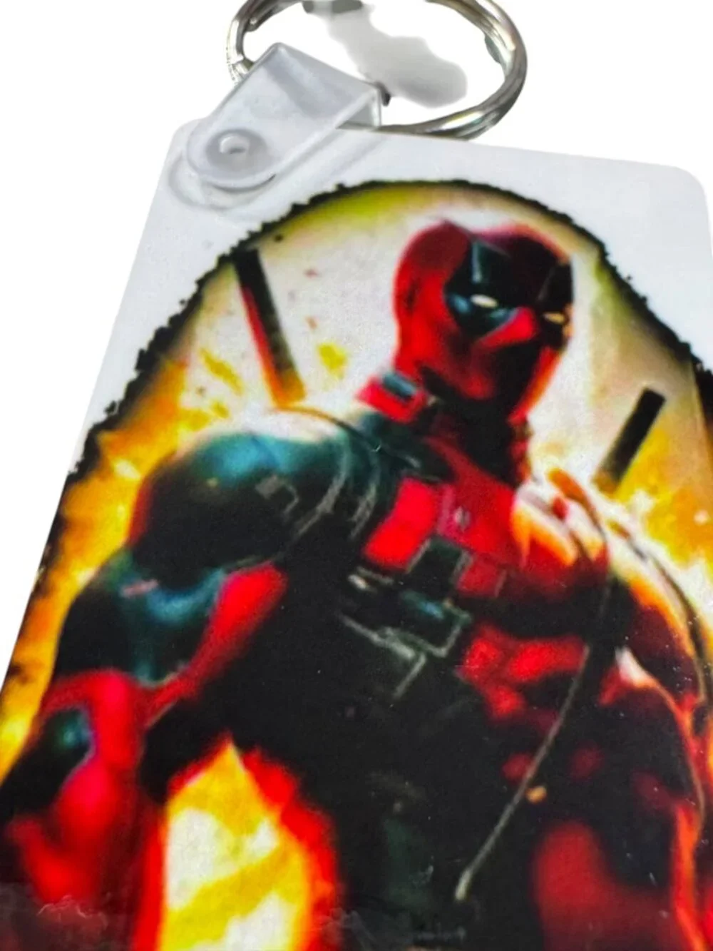Deadpool Graphic Keychain, Rectangular MDF Superhero Theme, Colorful Print, Key
